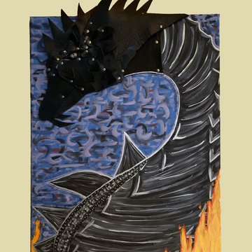 Canvas Abstract Dragon with Paints and Leather24x36 - Bientro