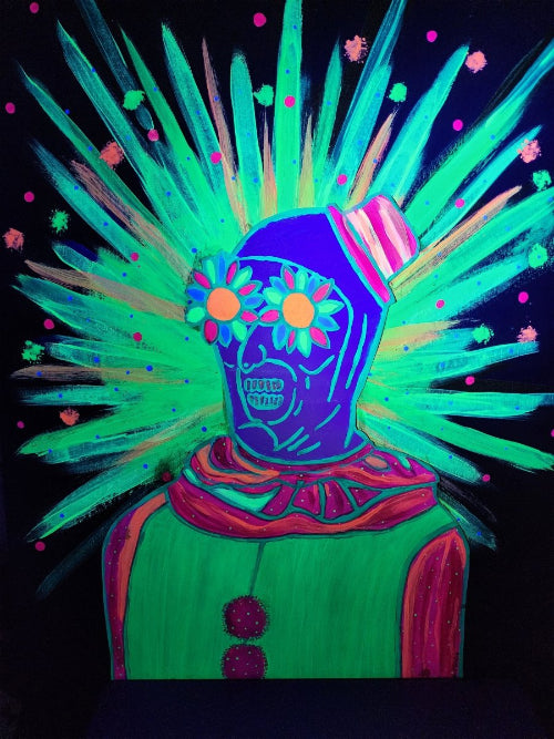 Neon Art the Clown Painting on Canvas Glows in Black Light 16x20 - Bientro