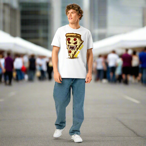 Bite Me! Evil Pizza Unisex organic ribbed neck t-shirt - Bientro