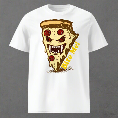 Bite Me! Evil Pizza Unisex organic ribbed neck t-shirt - Bientro
